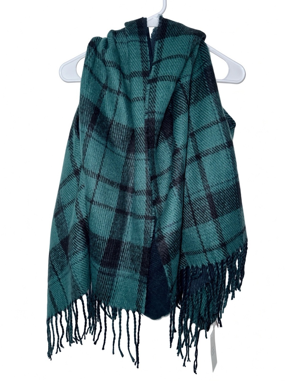 LOFT “The Cape Scarf” Green and Black Plaid One Size NWT